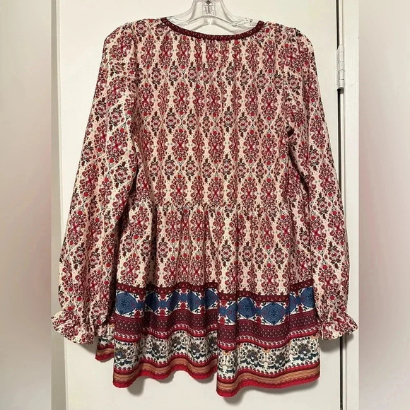 Melloday red long sleeve bohemian blouse size L - Picture 6 of 8